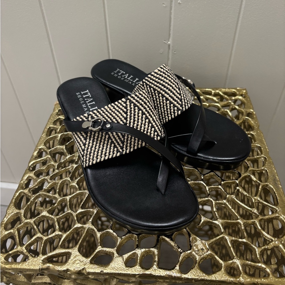 Italian Shoemakers Black and Beige Sandals Womens 7.5